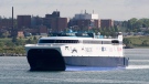 The CAT, a high-speed passenger ferry, departs Yarmouth, N.S. heading to Portland, Maine on its first scheduled trip on Wednesday, June 15, 2016. (THE CANADIAN PRESS/Andrew Vaughan)