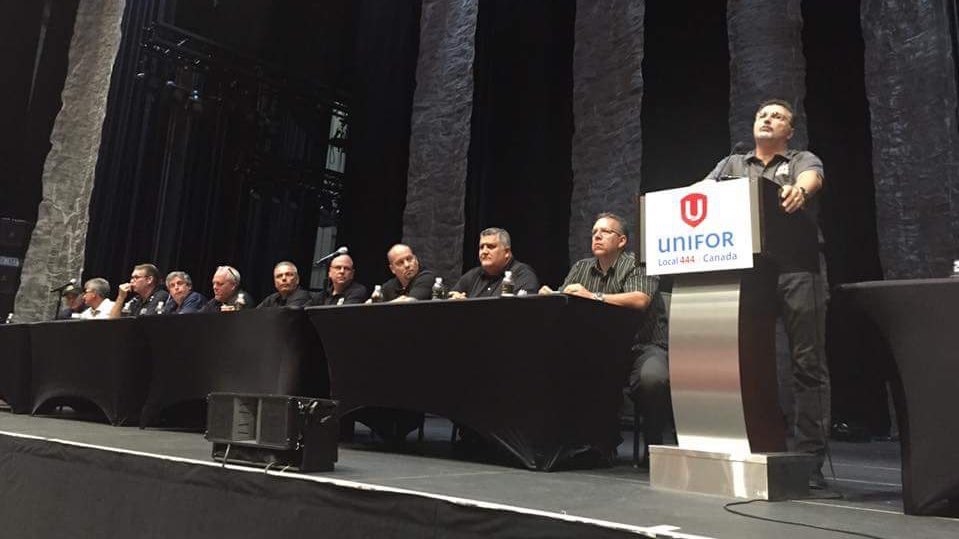 Unifor local 444 president Dino Chiodo speaks with