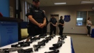 Canada Border Services Agency displays recently seized guns at a news conference in Windsor, Ont., Thurs., Sept., 1, 2016. (Angelo Aversa / CTV Windsor)