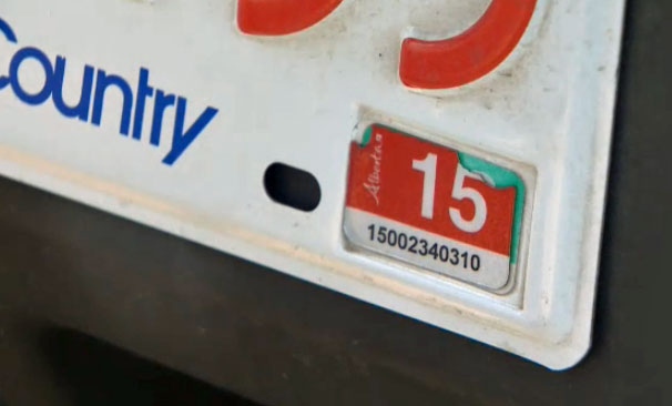 Expired Alberta licence plate renewal sticker