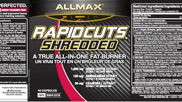 Allmax-brand Rapidcuts Shredded capsules recalled