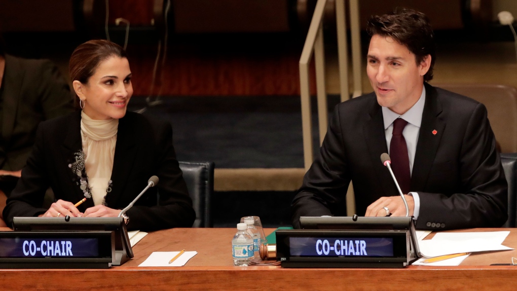 Trudeau speaks alongside Queen Rania Al-Abdullah