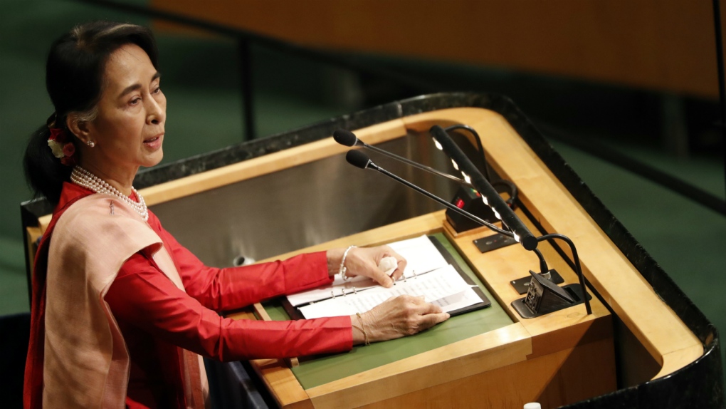 Aung San Suu Kyi speaks to UN