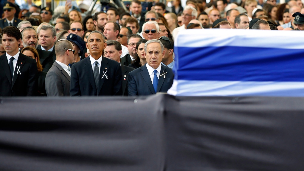 Obama, Netanyahu, Trudeau at Peres funeral