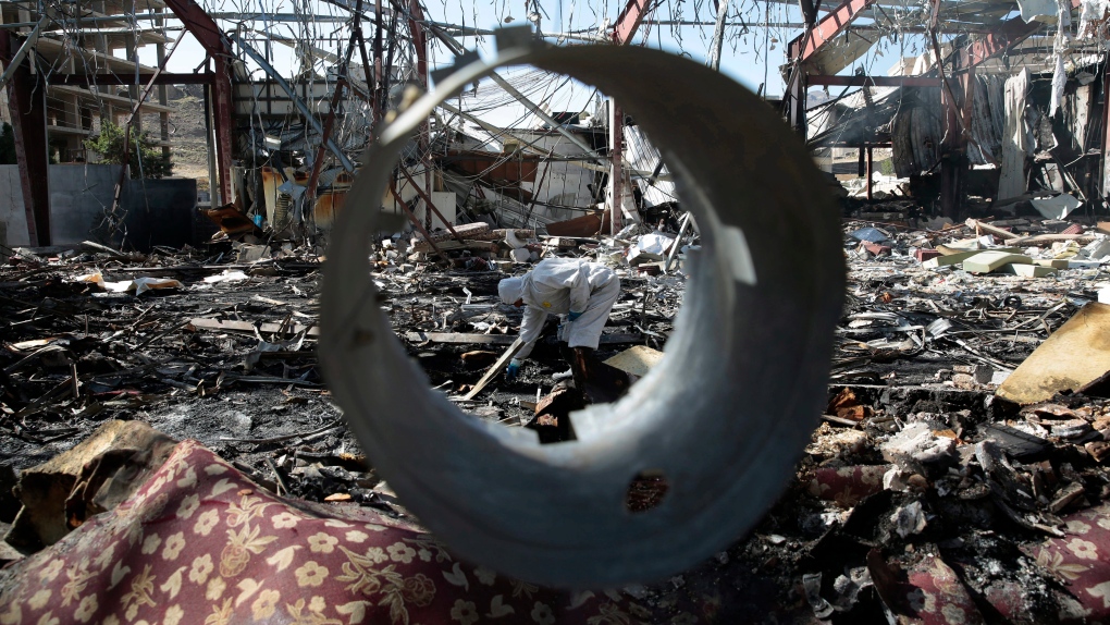 Destroyed funeral hall in Yemen