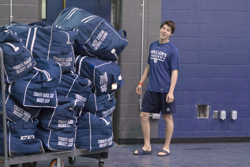 Toronto Maple Leafs' Mitch Marner is pictured at the team's training facility in Toronto, on Thursday September 22, 2016. Players sometimes joke in the Maple Leafs dressing room that Marner is young enough to be their kid.One of two teenagers on the Toronto roster, Marner looks even younger than his 19 years off the ice. On it, he and Auston Matthews, also 19, look every bit like ready-made NHL players.THE CANADIAN PRESS/Chris Young