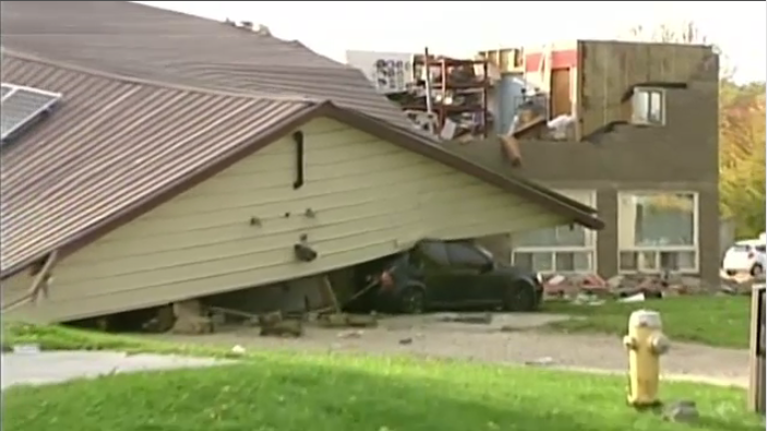 Car crushed by roof in storms on Monday, Oct 16