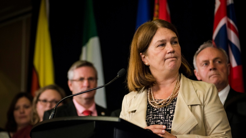 Federal Health Minister Jane Philpott, centre, speaks during a federal, provincial and territorial health ministers' meeting in Toronto on Tuesday, October 18, 2016. (THE CANADIAN PRESS/Christopher Katsarov)