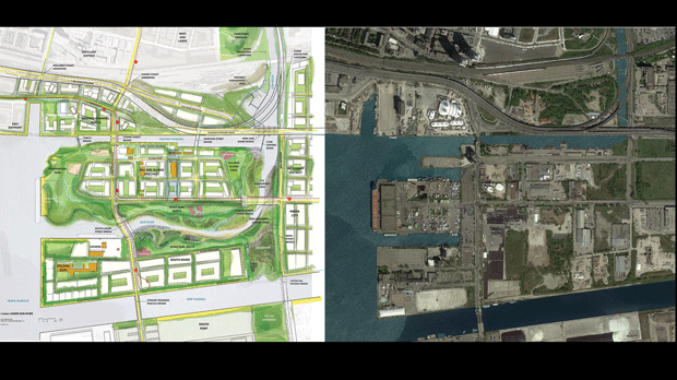 Plans to reroute and naturalize the Don River are shown in this rendering. (Waterfront Toronto)