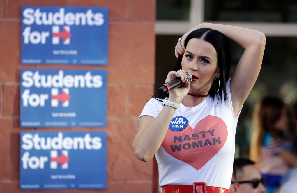 Katy Perry in a 'Nasty Woman' shirt