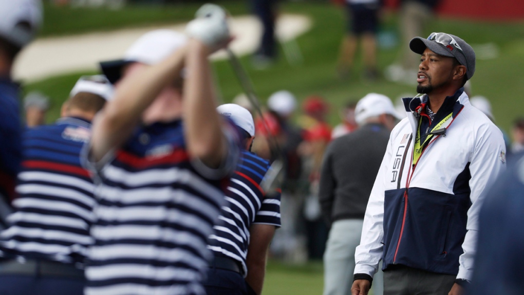 Tiger Woods watches at the Ryder Cup