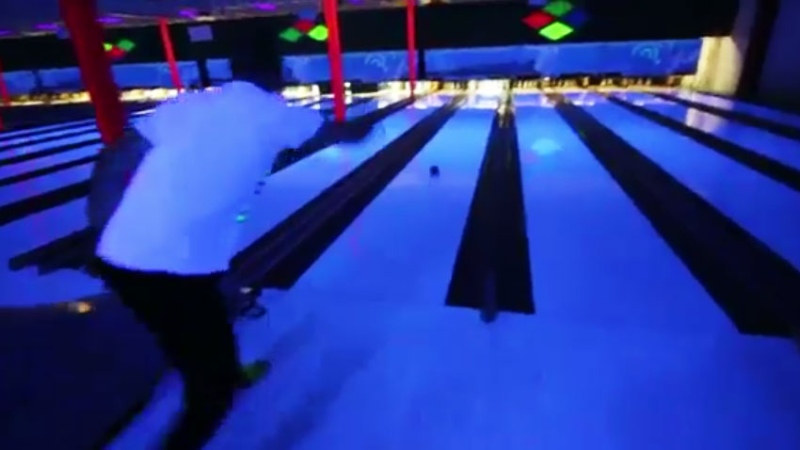'Jay Station' sneaks in and spends the night in local Ottawa businesses and posts the prank video to YouTube. In this photo he bowling in the empty Merivale Bowling Centre.
