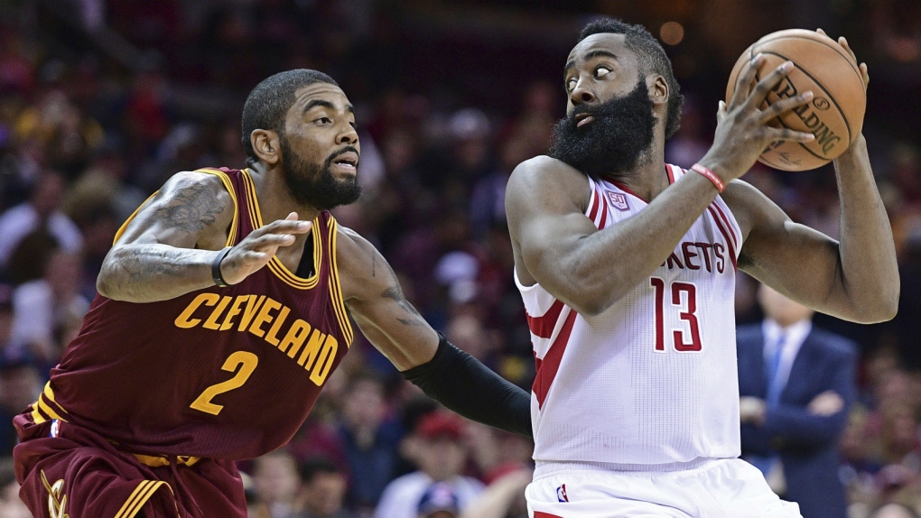 Kyrie Irving guards James Harden