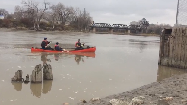 Volunteers from Drag the Red and Bear Clan Patrol began their search of the water on Wednesday. (Beth Macdonell/CTV Winnipeg)