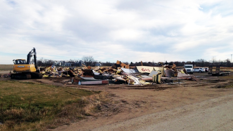 The remains of the Corner Gas set after it was demolished on Friday, Nov. 4, 2016. (KATHERINE HILL/CTV REGINA)