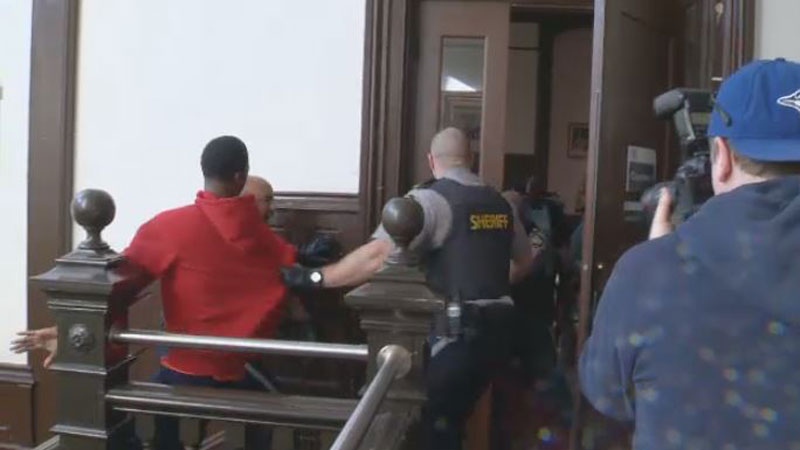 A melee erupted in a Halifax courtroom as murder suspect Carvel Clayton, charged in the shooting death of Shakur Jefferies, appeared in court on Nov. 14, 2016.