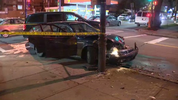 Halifax Regional Police are looking for four suspects after a stolen car crashed into a pole at the corner of North and Robie streets. 