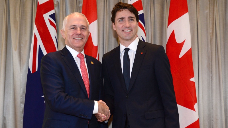 Prime Minister Justin Trudeau meets with Australian Prime Minister Malcolm Turnbull for a breakfast meeting on the sidelines of the APEC Summit in Lima, Peru, on Sunday, Nov. 20, 2016. THE CANADIAN PRESS/Sean Kilpatrick