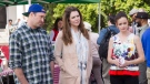 This image released by Netflix shows, from left, Scott Patterson, Lauren Graham and Alexis Bledel in a scene from, "Gilmore Girls: A Year In The Life." (Saeed Adyani/Netflix via AP)