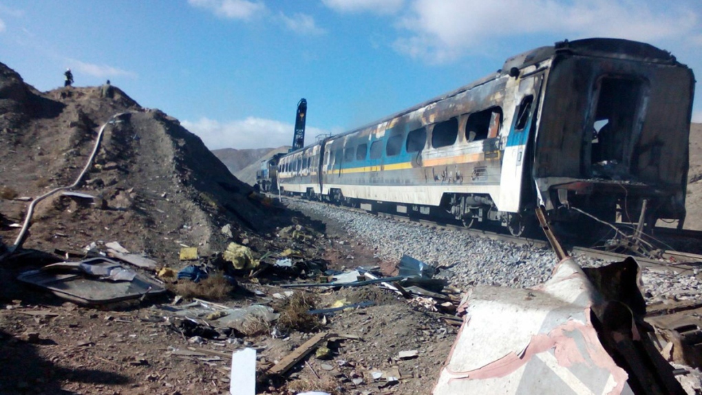 Scene of a train collision in Iran