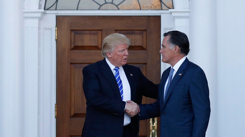 Donald Trump, Mitt Romney shake hands