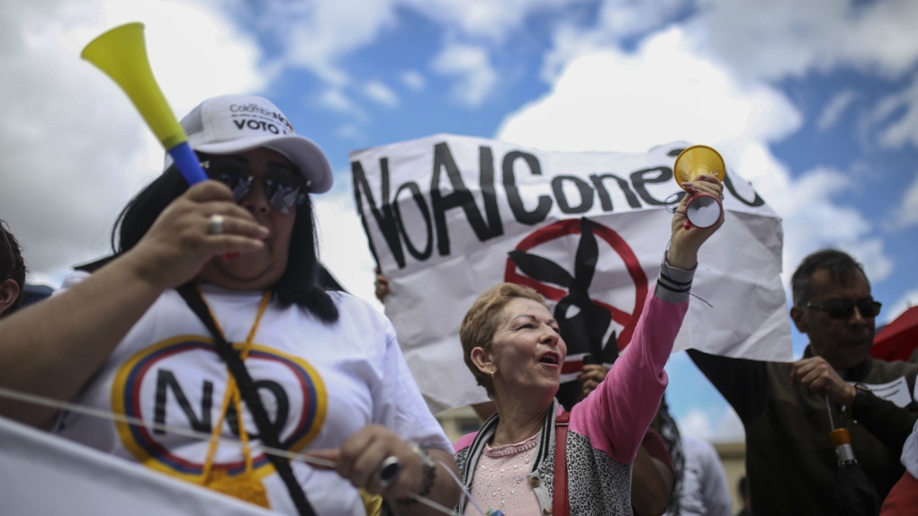 Protesters upset with Colombia peace deal