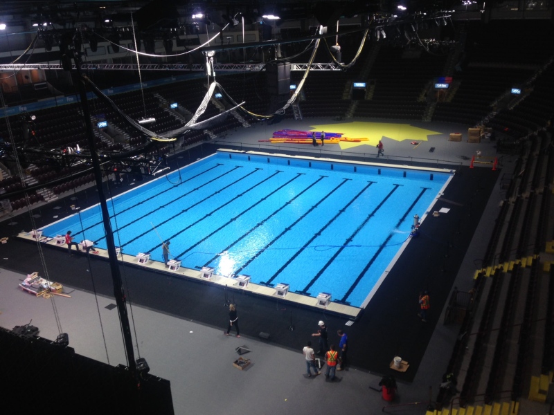 A look at the temporary 25-metre pool in the main bowl of the WFCU Centre in Windsor, Ont., on Friday, Dec. 2, 2016. (Rich Garton / CTV Windsor) 