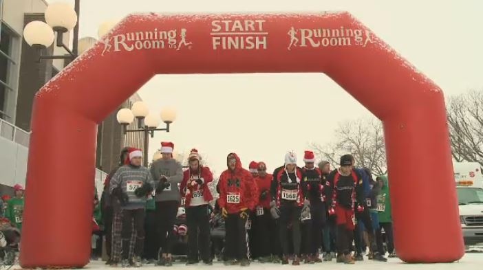 Runners prepare to hit the streets for the annual Santa Shuffle in Regina on Dec. 3, 2016.
