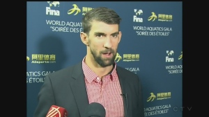 Michael Phelps was in Windsor Ont. on Sunday, Dec. 4, 2016, to help kick off the FINA Aquatics Gala. (CTV Windsor)