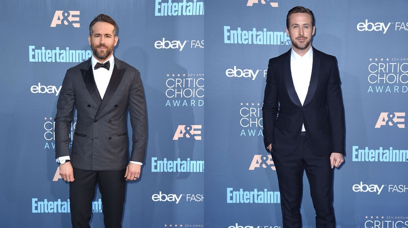 Canadians Ryan Reynolds and Ryan Gosling arrive at the 22nd annual Critics' Choice Awards at the Barker Hangar on Sunday, Dec. 11, 2016, in Santa Monica, Calif. (Photo by Jordan Strauss/Invision/AP)