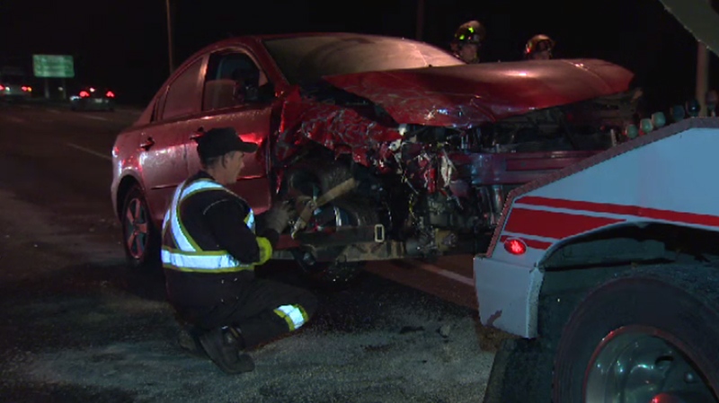 Three people were sent to hospital in a multi-vehicle crash on the Pat Bay Highway Wed., Dec. 21, 2016. (CTV Vancouver Island)