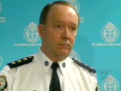 Staff Insp. Brian Raybould at a news conference announcing three arrests in the murder of Toronto millionaire Glen Davis.