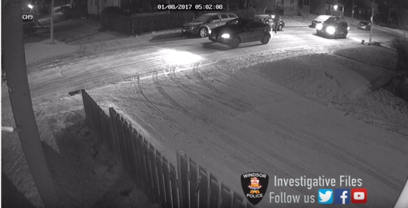 A suspect can be seen kicking in car windows in Windsor.(Courtesy Windsor police)