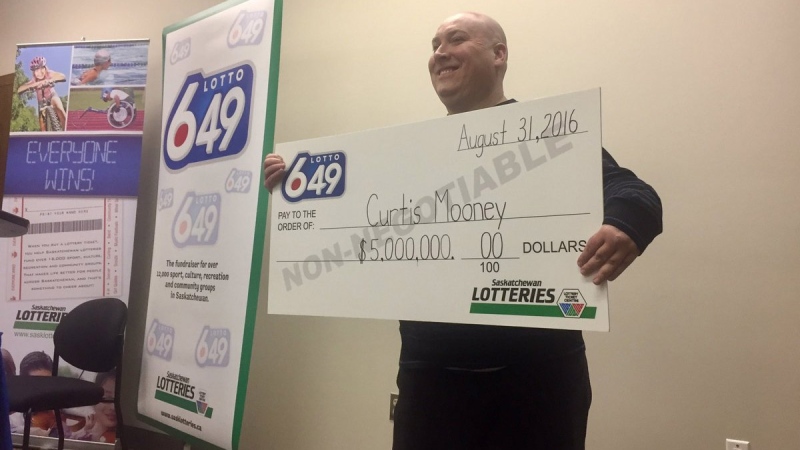 Curtis Mooney celebrates his $5-million Lotto 6-49 win in Saskatoon on Monday, Jan. 16, 2017. (Julie Clark/CTV Saskatoon)