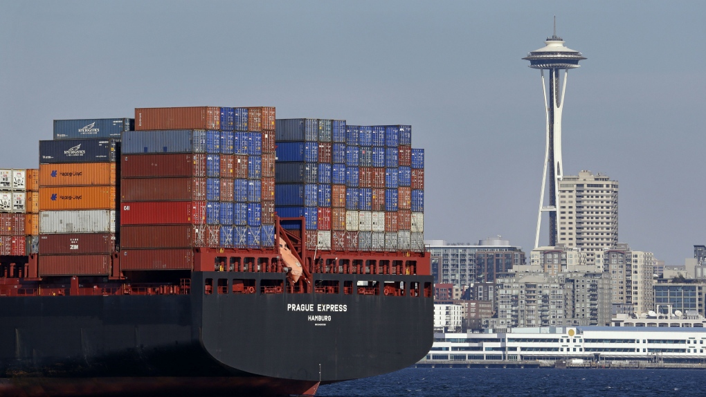 A ship carrying containers past Seattle