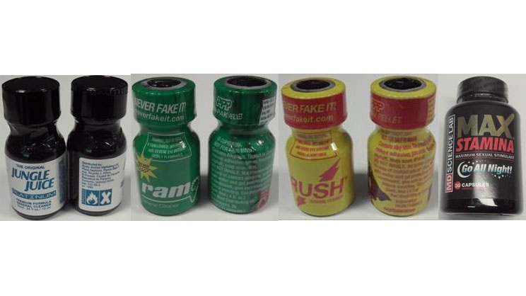 Health Canada says it has seized unauthorized health products from a Toronto adult shop. The agency says three of the seized products are so-called 'poppers,' which it says can be dangerous if inhaled or ingested. (Source: Health Canada)