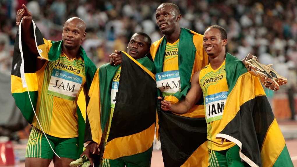 Jamaica's gold medal winning relay team in 2008