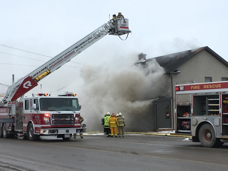 Fire destroys a century-old building in Lobo Ont. on Jan. 31, 2017. (Jim Knight/CTV)