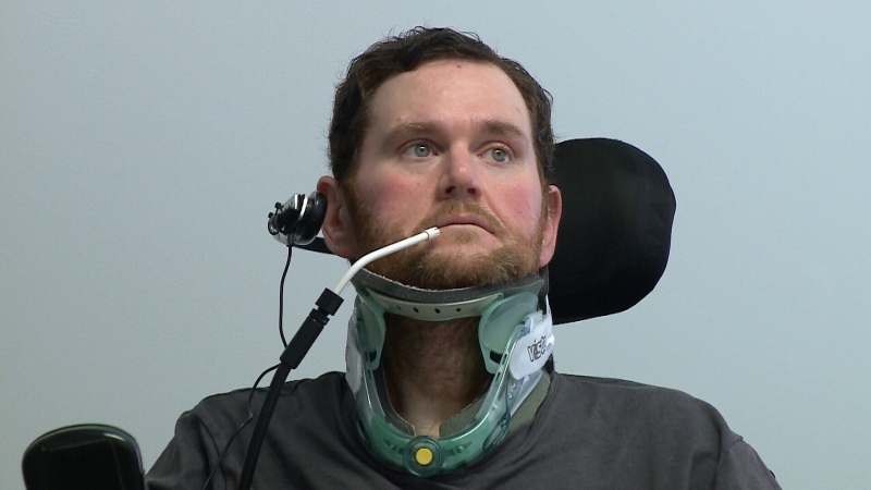 Troy Kraus at Ottawa Hospital Rehab Centre in February 2017. He fell on ice in January 2017 and broke his neck in four places. 