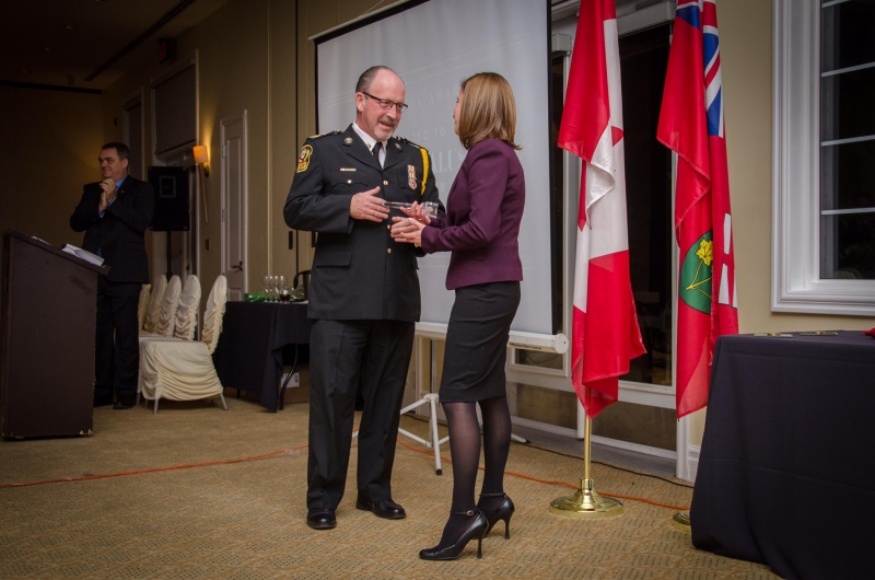 Michelle Maluske receives the community award at the Essex-Windsor EMS first annual awards night.