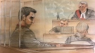 Alexander Khalilov was sentenced to life in prison with no chance of parole for 18 years in the death of three of his relatives in 2013. (Sketch by John Mantha) 