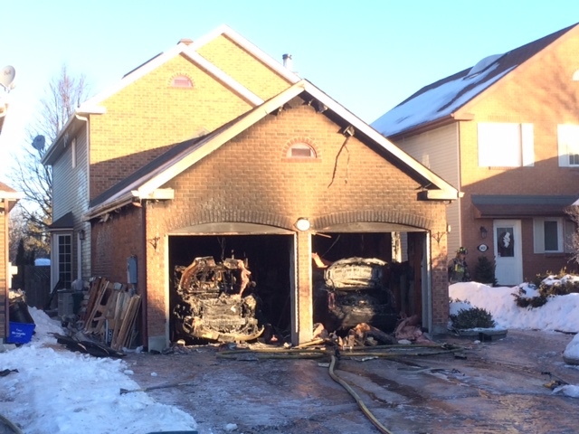 A burned out garage is seen at a family home on Progress Place in Ottawa's Meadowbrook neighbourhood  on  Friday, Feb. 10, 2017.  (Jim O'Grady/CTV Ottawa)
