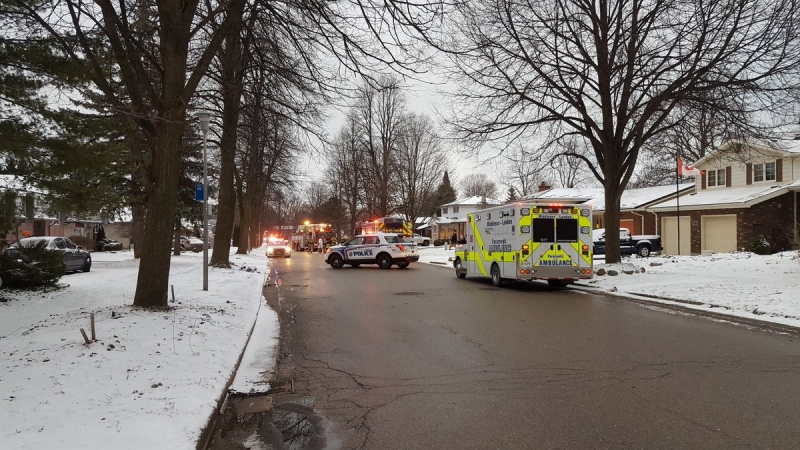 Emergency crews block the scene of a house fire on Griffith Street in London, Ont, on Monday, February 13, 2017. (Justin Zadorsky / CTV London) 