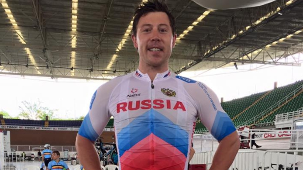 Shane Perkins in a Russia cycling team uniform