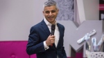 The Mayor of London, Sadiq Khan, speaks on stage at the MTV headquarters in north London, Tuesday, Feb. 14, 2017, to announce that the 2017 MTV European Music Awards are to be held in London. (Photo by Joel Ryan/Invision/AP)