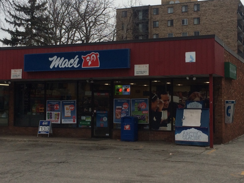 Windsor police are looking for a suspect after another robbery at the Mac’s Milk on Mill Street in Windsor, Ont., on Tuesday, Feb. 21, 2017. (Michelle Maluske / CTV Windsor)