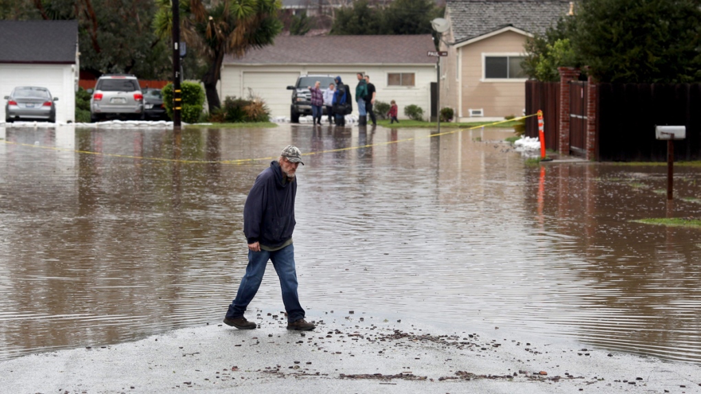 A flooded street in Salinas, Calif.