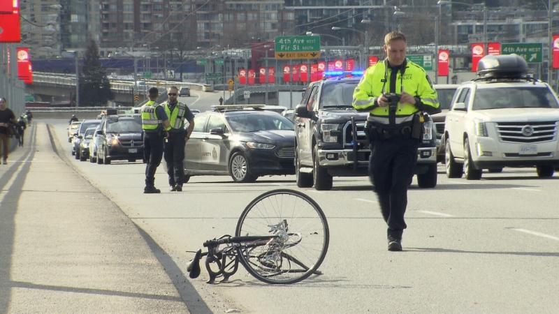 A cyclist was injured in a hit-and-run on the Granville Street Bridge on Feb. 17, 2017. (CTV) 