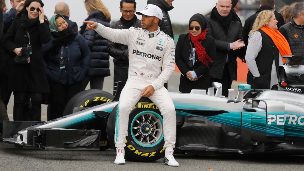 Mercedes driver Lewis Hamilton in Towcester