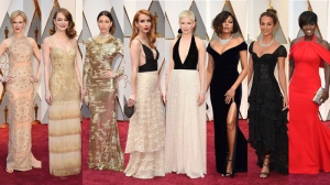 From Emma Stone's fringed flapper frock, to Nicole Kidman's Champagne-coloured Armani Prive dress  to Jessica Biel's edgy textured gold gown, many of Hollywood’s leading ladies opted for lighter hues for the Oscar red carpet on Sunday night.